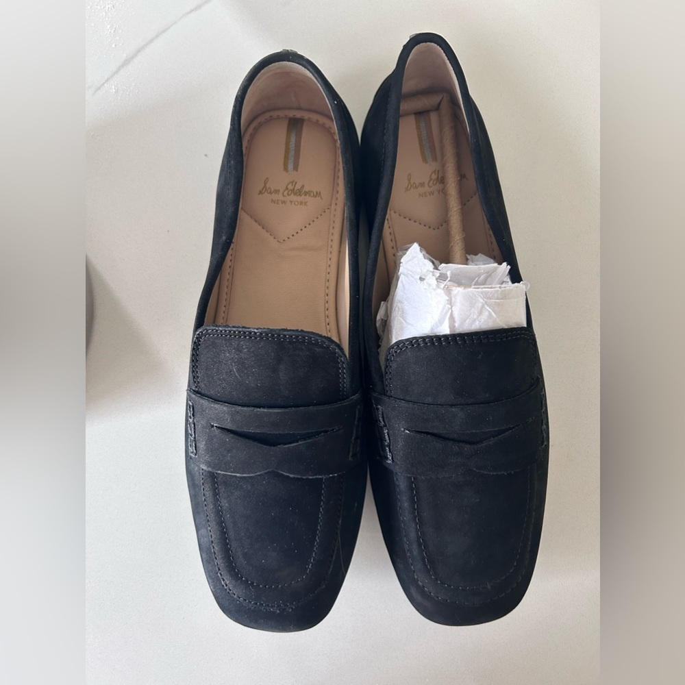 Sam Edelman Black Suede Penny Loafers